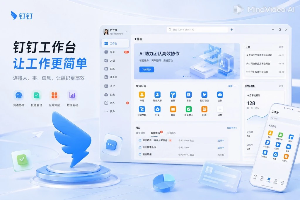 钉钉AI9.0智能办公平台像素风主视觉